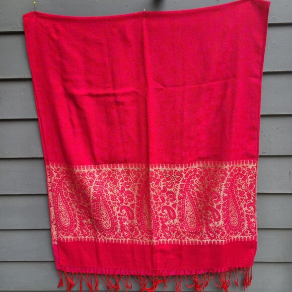 Red Gold Pashmina Silk Blend Pashmina Wrap - Picture 8 of 9